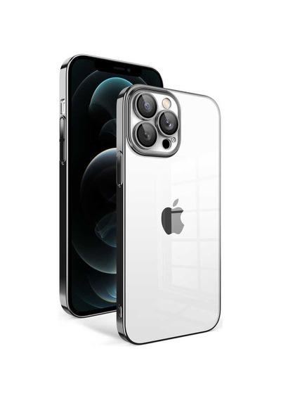 Zeyline Apple Uyumlu iPhone 12 Pro Max Kamera Korumalı Renkli Çerçeveli Zore Garaj Kapak-siyah