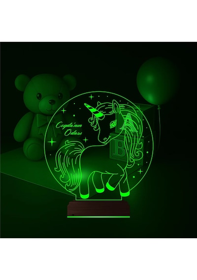 Luvivia Unicorn At Çocuk Odası Hediye Kişiye Özel 3d Lamba - Masa Gece Lambası Şeffaf