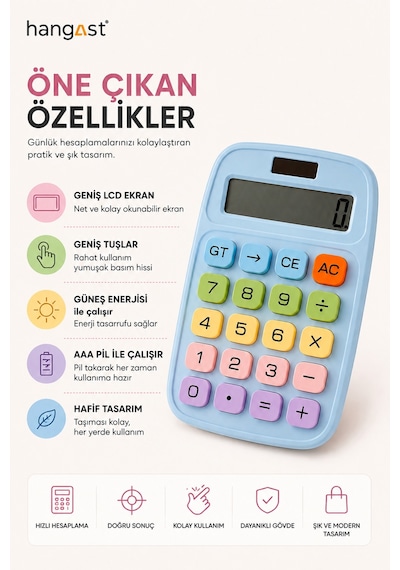 Pastel Hesap Makinesi Güneş Enerjili Ve Pilli Büyük Tuşlu Masaüstü Hesap Makinesi Ofis Okul Muhasebe İçin Diğer