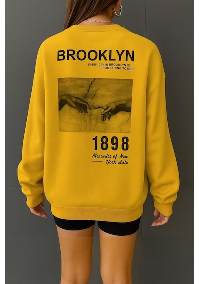 Brooklyn Baskılı Unisex Sweatshırt Sari
