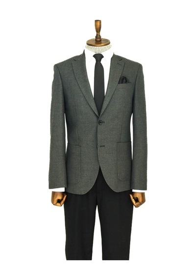 Wessi Kendinden Desenli Slim Fit Sivri Yaka Gri Erkek Ceket 001