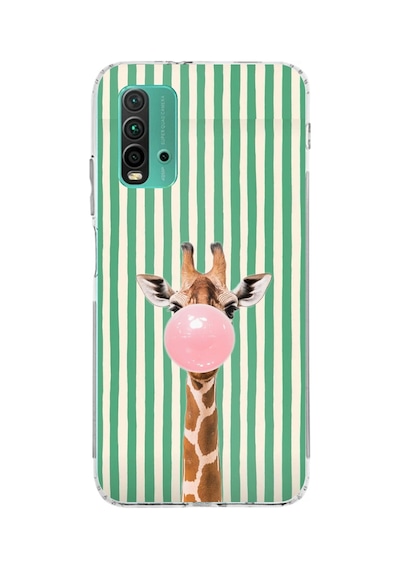 Redmi 9t-poco M3 Uyumlu Yeşil Çizgili Sakız Şişiren Zürafa Baskılı Silikon Kılıf