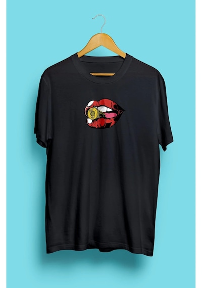 Startmore Unisex Mermili Dudak Baskılı Oversize Siyah Garalio T-shirt