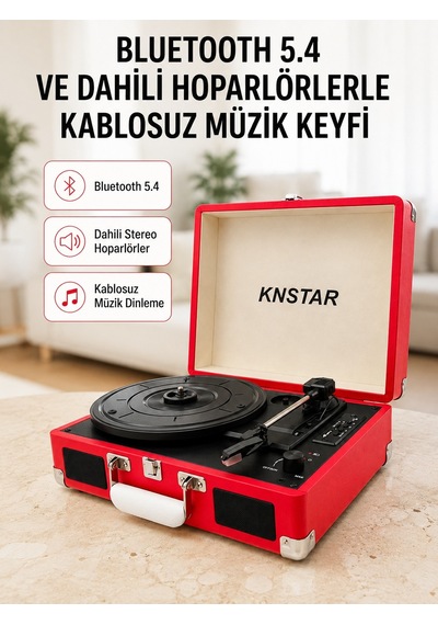 Taşınabilir Bavul Tipi Pikap Bluetooth Özellikli Dahili Hoparlörlü Usb Ve Sd Kart Destekli Kırmızı - Lisinya