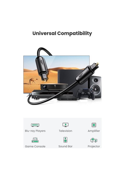 Ugreen 70890 Fiber Optik Ses Kablosu Siyah. 1M