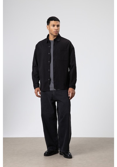 Vamos Oversize Gabardin Gömlek Ceket Siyah