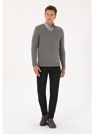 U.S. Polo Assn. Erkek Gri Melanj Basic Kazak 50307778-VR086