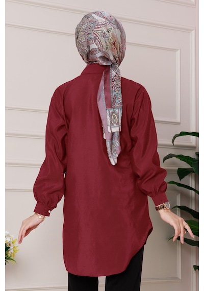 Sevitli Önü İnci Taş İşlemeli Tunik-bordo-4791 Bordo