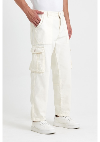 Erkek Kargo Cep Baggy Pantolon Rengi Kırık Beyaz