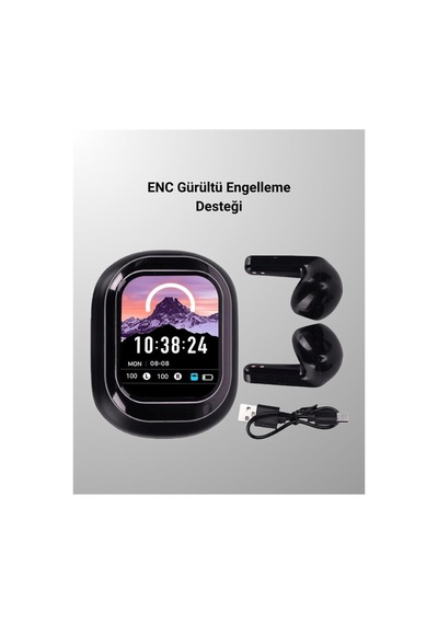 Akıllı Ekranlı Bluetooth 5.4 Kablosuz Kulaklık Dokunmatik Ve Şarj Kutulu - Karbul3307-8627 Renkli