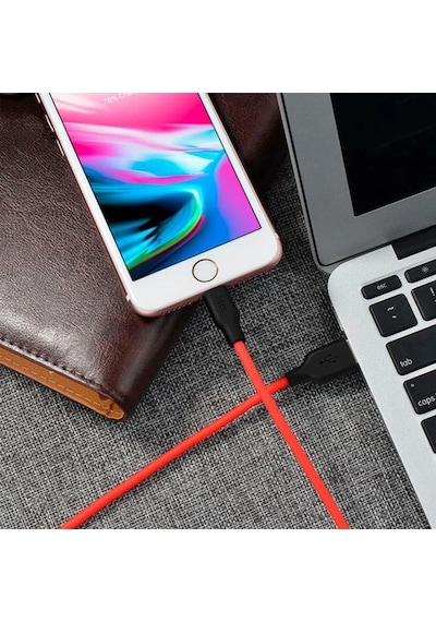 Hoco X21 Usb To Apple iPhone Uyumlu Lightning 2a Silikon Hızlı Şarj Ve Data Kablosu- 5775 Siyah-kırmızı