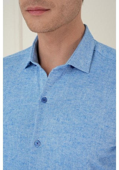 Efor Slim Fit Dokulu %100 Pamuk Mavi Gömlek G 1584 Mavi