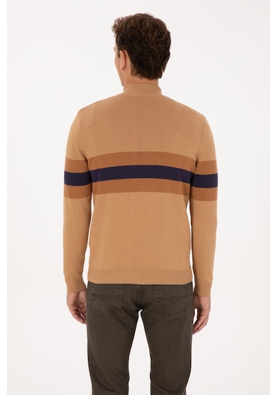 U.S. Polo Assn. Erkek Regular Fit Yarım Fermuarlı Camel Kazak 50315034-VR015