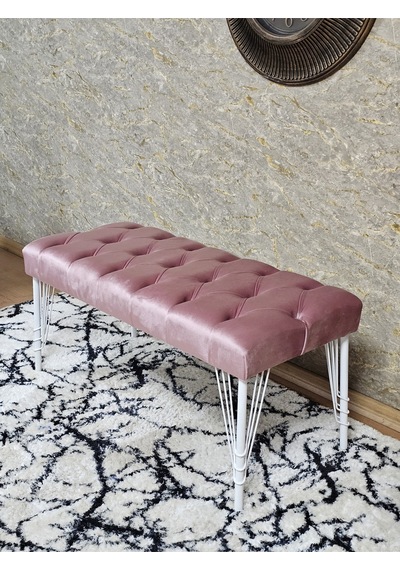 Zafir Beyaz Boyalı Tel Ayaklı 90 Cm Puf Bench - Puf - Bench - Kasalı Oturak - Oturak - Yatak Ucu Puf Pembe
