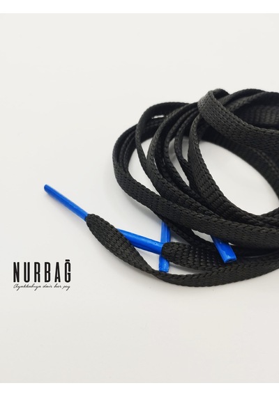 Nurbağ Dokuma Spor Ayakkabı Siyah Yassı Mavi Uçlu Bağcık 1 Çift 110 Cm X00014 Siyah