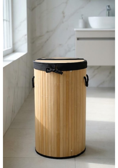 Digithome Yuvarlak Bambu Çamaşır Sepeti Naturel Cl-6001-08 C1-1-121 Diğer