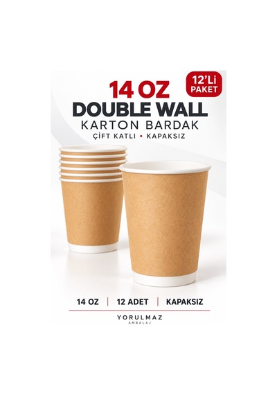Double Wall Karton Bardak 14 Oz 12 Adet Çift Katmanlı Büyük Boy Sıcak İçecek Kağıt Bardak Renkli