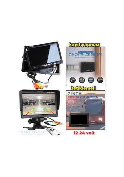 7'' Araç Monitörü Kayıt Yapmaz Usb Aux Girişi Yoktur 12-24 Volt