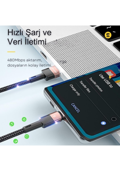 Essager 3 Metre 7a 66w Usb To Type-c Süper Hızlı Şarj Ve Data Kablosu,süper Dayanıklı Akım Ve Isı Korumalı
