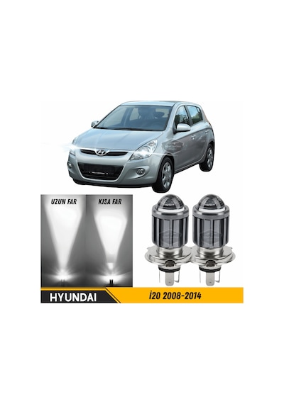 Hyundai İ20 2008-2014 Uyumlu Mercekli Far Ampulü Led Xenon Beyaz Renk Far Şimşek Etkili Csp Led Lamba Uzun Kısa 2 Adet Takım