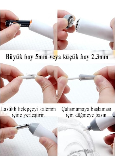 Otomatik Elektronik Silgi Pilli 23 Parça 1 Paket Karakalem Eskiz Çizim Taşınabilir Kalem Silgi Dağıtma Karıştırıcı