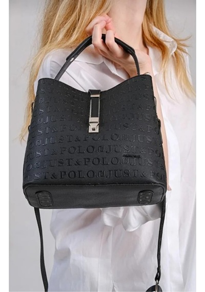 Just Polo Kadın Kabartma Baskılı Lüks El Ve Omuz Çantası Shopper Siyah