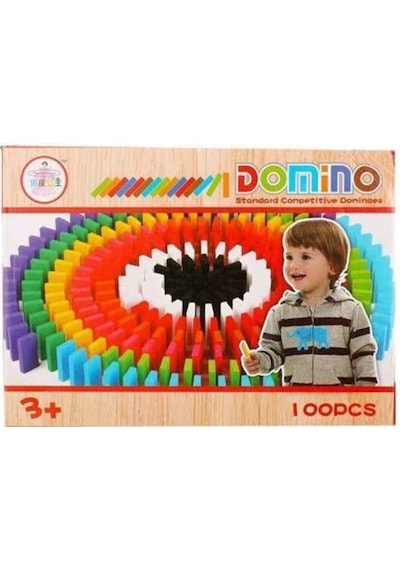 Domino 100 Parça Ahşap Taşları Domino Oyunu Renkli Eğitici Domino