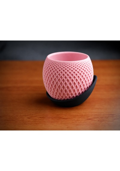 3d Baskı Küre Saksı - Kafes Dokulu İki Parçalı Dekoratif Saksı - Pembe-siyah Diğer