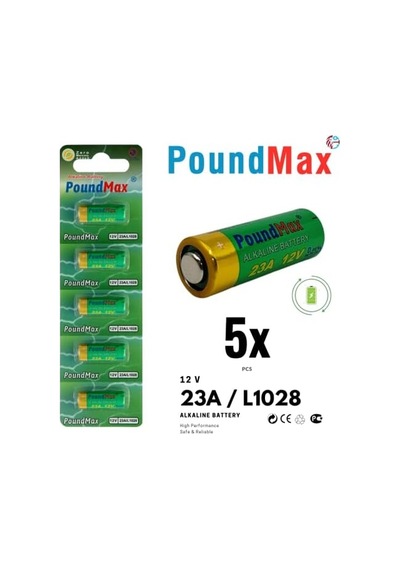 Poundmax Alkalin Güvenlik Pilleri, 23ae/a23/lrv08/mn21, 12 V, 5 Adet