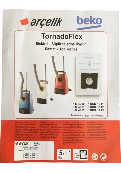 X-Bag Arçelik Uyumlu S 4961 TornadoFlex Süpürge Toz Torbası 15 Adet Standart