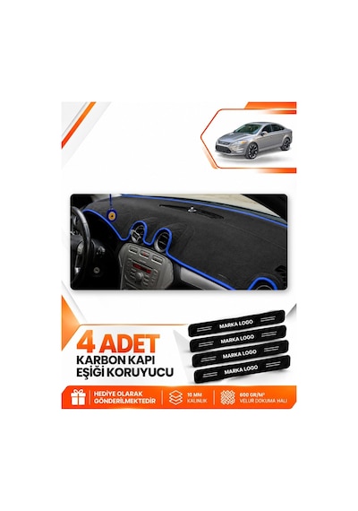 Ford Mondeo Mk4 2008-2014 Uyumlu Ön Torpido Koruma Kılıfı Halısı Örtüsü - Siyah Mavi