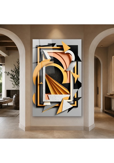 Art Deco Katmanlı Geometrik Formlar Çerçevesiz Cam Tablo