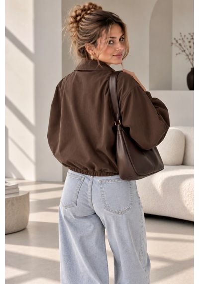 Bb Butik Basic Mevsimlik Fermuarlı Bomber Ceket Oversize Rahat Kalıp Fs3434 Kahverengi Bb Butik Basic Mevsimlik Fermuarlı Bomber Ceket Oversize Rahat Kalıp Fs3434 Kahverengi
