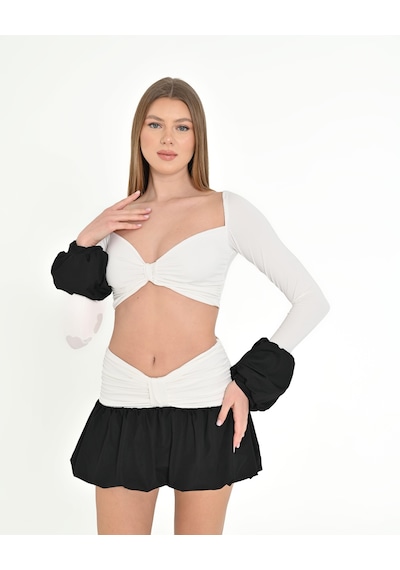 Zumoo Siyah Beyaz Cut-out Mini Elbise Beyaz