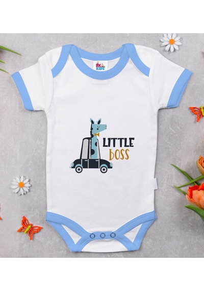 Bk Gift Bk Kids Little Boss Tasarımlı Mavi Bebek Body Zıbın-1 Çok Renkli