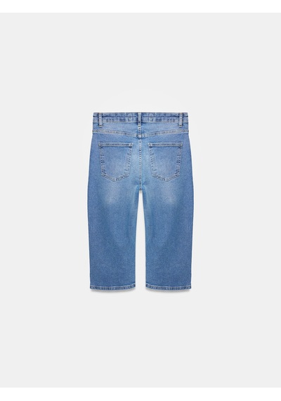 Dilvin 72311 Yırtmaçlı Denim Kapri-mavi