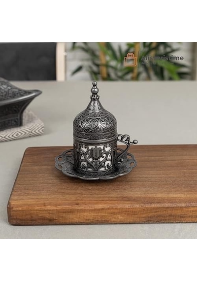 1 Adet Türk Yunan Arap Kahvesi Espresso Fincanı Tabağı Lale Siyah Acı Kahve