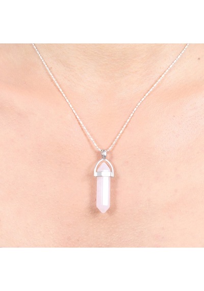Mystic Energy Doğal Taş Pembe Kuvars Ister Kolye Ister Anahtarlık Beyaz