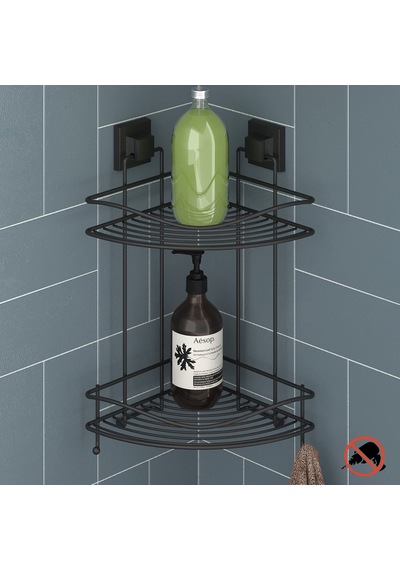 Teknotel Easyfıx Askılı Iki Katlı Banyo Köşe Rafı Mat Siyah Ef253 Çok Renkli