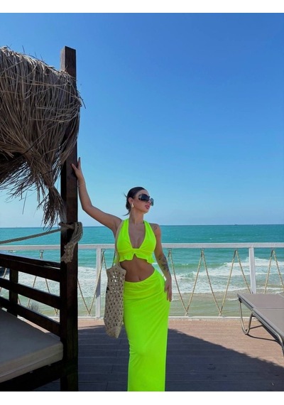 Moderie Butik Kadın Mayo Kumaş Bağlamalı Crop Ve Maxi Boy Etek Ikili Takım Neon Yeşil Moderie Butik Kadın Mayo Kumaş Bağlamalı Crop Ve Maxi Boy Etek Ikili Takım Neon Yeşil
