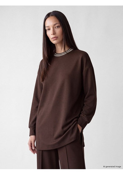 Lcw Everyday Kahverengi Oversize Soft Touch Kadın Sweatshirt Tunik