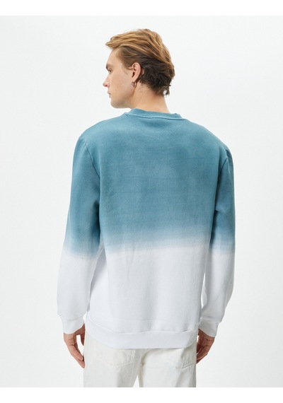 Koton Slogan İşlemeli Sweatshirt Soyut Baskılı Bisiklet Yaka Mavi 4sam70096mk Mavi