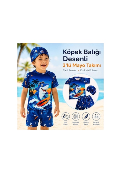 Rony Pony Kids Erkek Çocuk Köpek Balığı Desenli 3 Lü Mayo Takımı Deniz Şortu Tişört Bone Seti Lacivert Rony Pony Kids Erkek Çocuk Köpek Balığı Desenli 3 Lü Mayo Takımı Deniz Şortu Tişört Bone Seti Lacivert