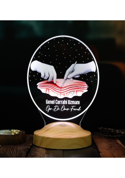 Genel Cerrahi Uzmanına Hediye Kişiye Özel Cerrah Doktora Hediye Led Lamba, Cerrahi Tasarımlı Tıp Hediyesi