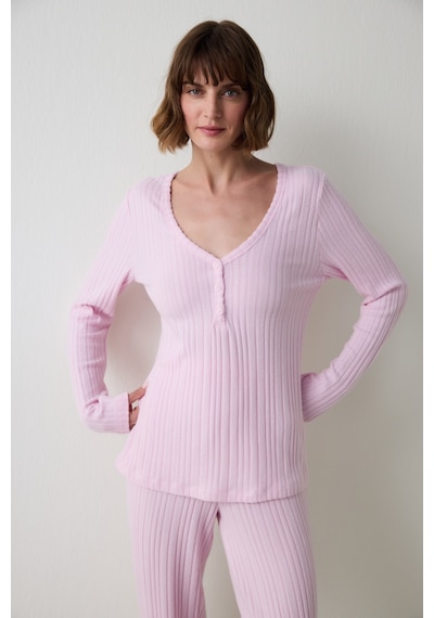 Penti Açık Pembe Cozy Time V Yaka Uzun Kollu Termal Etkili Pijama Takımı