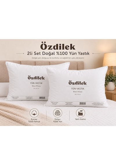 Özdilek 2li Set Doğal %100 Yün Yastık 50x70 Beyaz