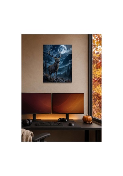Geyik Ve Dolunay A3 Metal Poster Ay Işığında Orman Ve Dağ Manzaralı Dekoratif Duvar Tablosu Çok Renkli - 937474196 Çok Renkli - 937474196 Çok Renkli