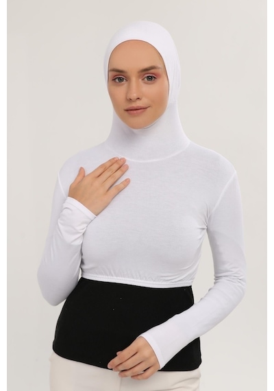 Altobeh Uzun Kollu Boyunluklu Boneli Yarım Body Beyaz Çok Renkli