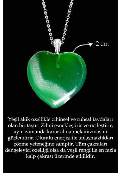 Erilsa Sertifikalı Kalp Kesim Yeşil Akik Taşı Kolye Çok Renkli