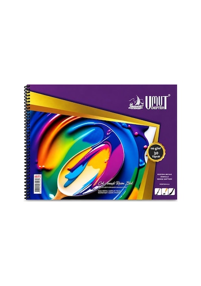 Umut U-deep 25x35 Spiralli Ekstra Beyaz Dokulu Resim Defteri Karton Kapak 30 Yp.